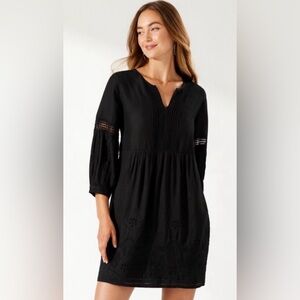 Tommy Bahama Black V-Neck Crochet Tunic Dress